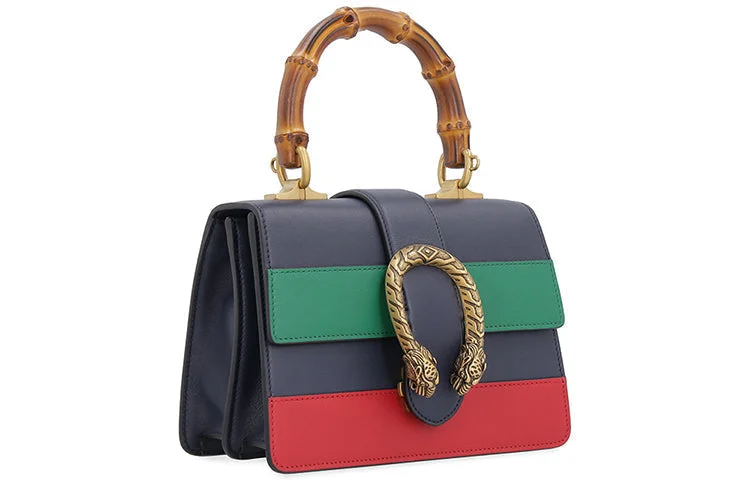 Small - sized Women Gucci shoulder bags for evening outings(WMNS) GUCCI Dionysus Tiger Head Bamboo Stripe Webbing Colorblock Leather handbag Mini Navy Blue / Green / Red Retro 523367-CWLMT-8543