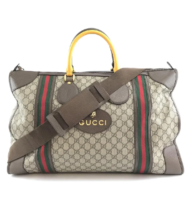 Gucci tote bags for women with a double - handle designGucci Tote Boston XL with Strap Guccissima Vintage Web Lion Head Brown Multicolors Coated Canvas and Leather Shoulder Bag