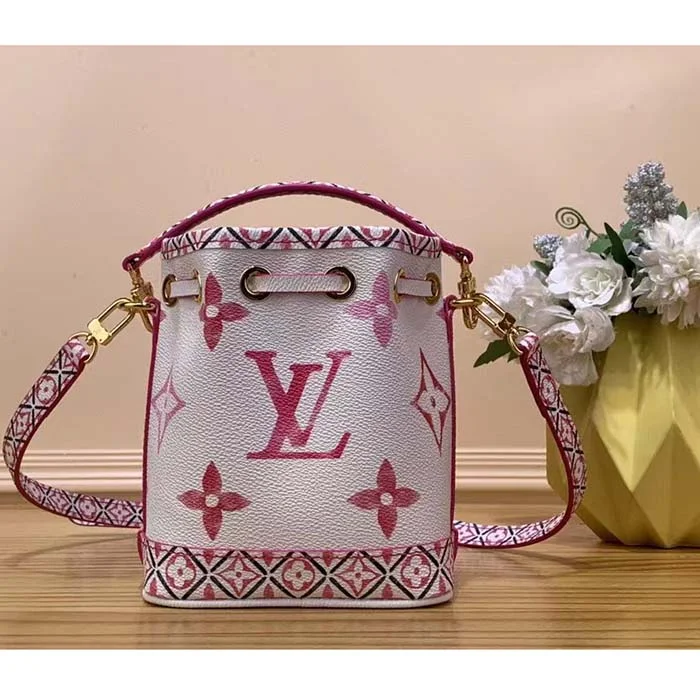 Small - sized Louis Vuitton Pochette Metis bags for a compact carryLouis Vuitton LV Women Nano Noé Bucket Bag Pink Monogram Coated Canvas