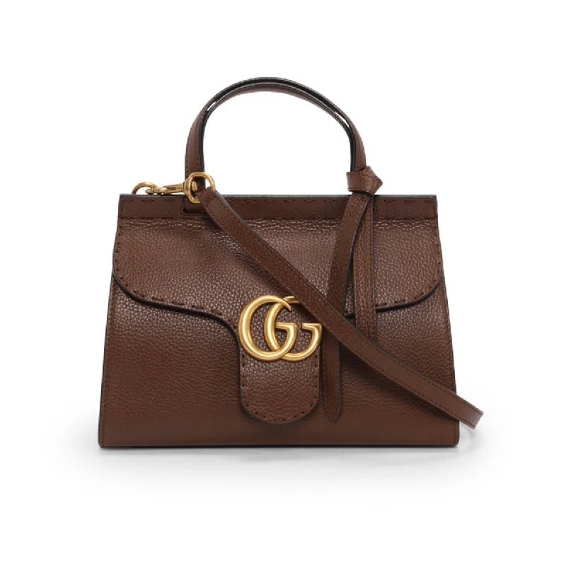 Women Gucci tote bags in GG Supreme canvas for a branded feelGucci Brown Calfskin Mini GG Marmont Top Handle Bag