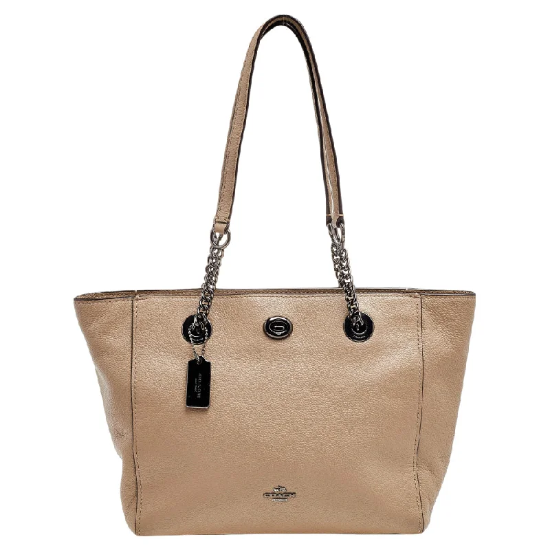 Coach tote bags with a spacious interior and multiple compartments for organizationGrey Leather TurnLock Tote