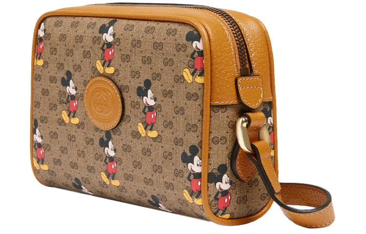 Women Gucci bags with a zip - around closure for security(WMNS) GUCCI x Disney Mickey Prints Single Shoulder Bag Light Brown 602536-HWUBM-8559