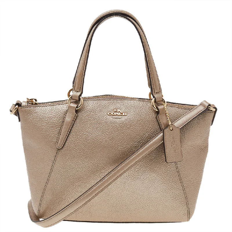 Coach bags with a patent - leather finish for a shiny and sophisticated appearanceMetallic Beige Leather Small Tote