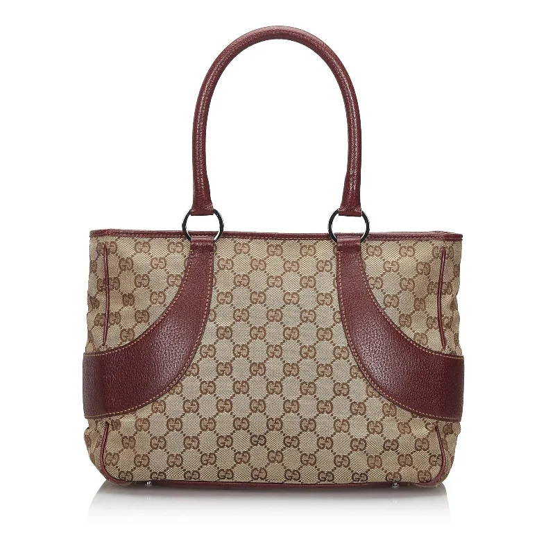 Medium - sized Women Gucci handbags for everyday useGucci Brown Beige Canvas Fabric GG Tote Bag Italy