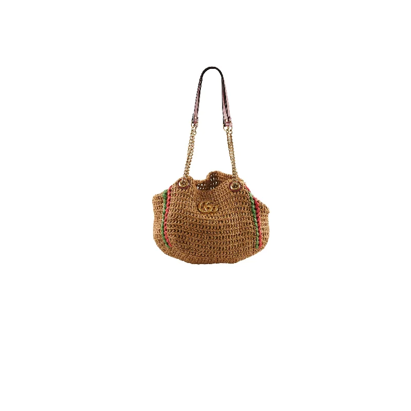 Gucci tote bags for women with a water - resistant coatingGucci GG Marmont Limited Edition Raffia Chain Tote Natural Red/Green