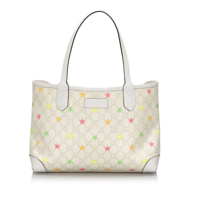 Gucci tote bags for women with a spacious interiorGucci White Ivory Coated Canvas Fabric GG Supreme Star Tote Bag Italy