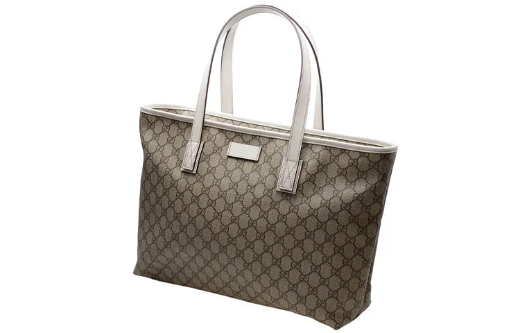 Medium - sized Women Gucci handbags for everyday use(WMNS) GUCCI Logo Leather Logo Canvas Large Capacity Tote Shoulder Bag Ebony / White Handbag 211137-KGDHR-9761