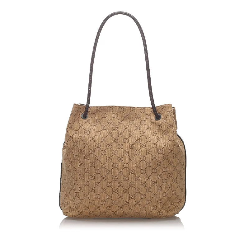 Women Gucci crossbody bags with a woven leather strapGucci Brown Light Canvas Fabric GG Gifford Tote Bag Italy