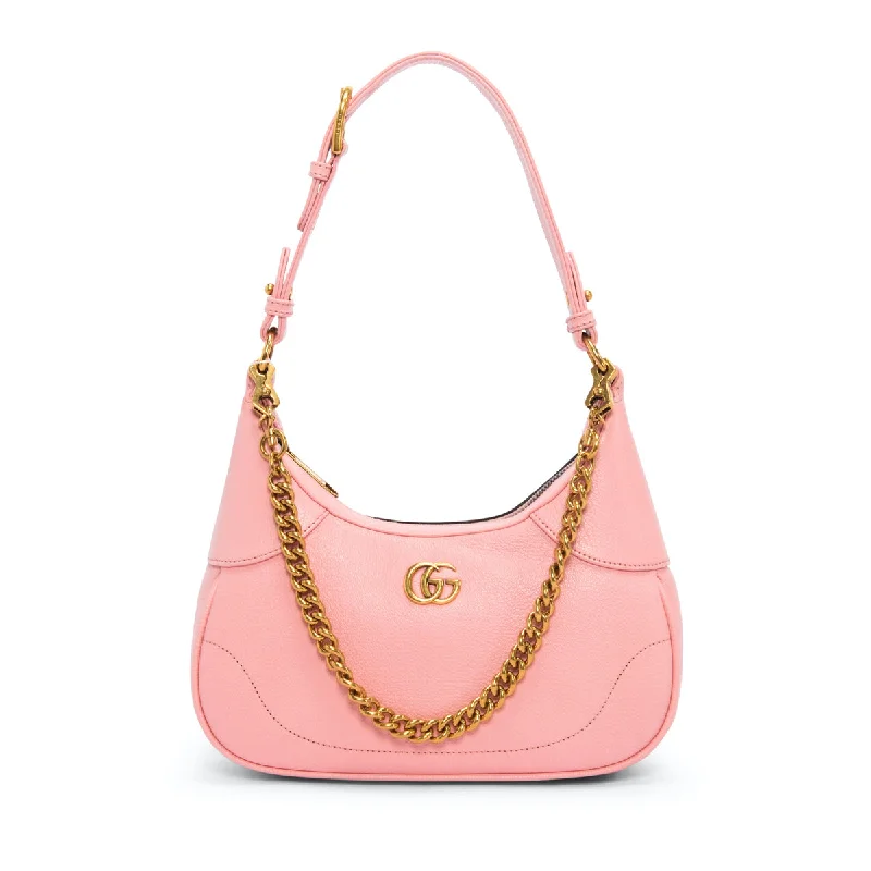 Women Gucci bags with a front - zip pocket for small itemsGucci Pink Calfskin Small Aphrodite Shoulder Bag