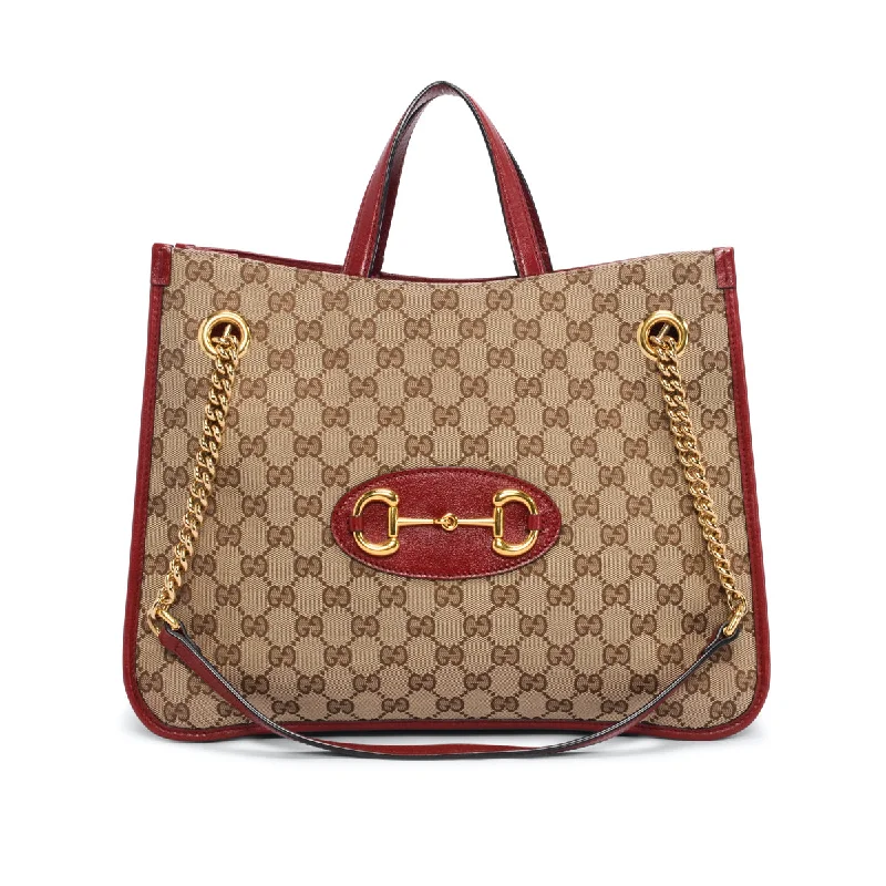 Women Gucci crossbody bags in a bold red colorGucci Red GG Canvas Horsebit Tote