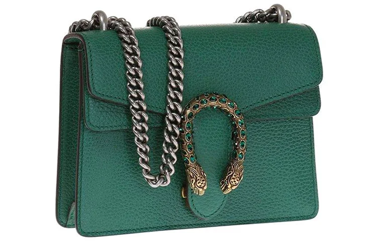 Women Gucci Sylvie bags with a detachable ribbon detail(WMNS) GUCCI Dionysus Tiger Head Leather Chain Shoulder Messenger Bag Mini Green Classic 421970-CAOGX-3120