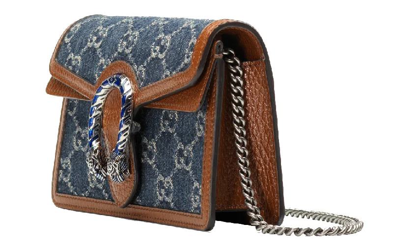 Ladies Gucci Dionysus bags with a detachable shoulder strap(WMNS) GUCCI Dionysus Logo Denim Messenger Bag Gray Blue / Brown Retro 476432-2KQFN-4483