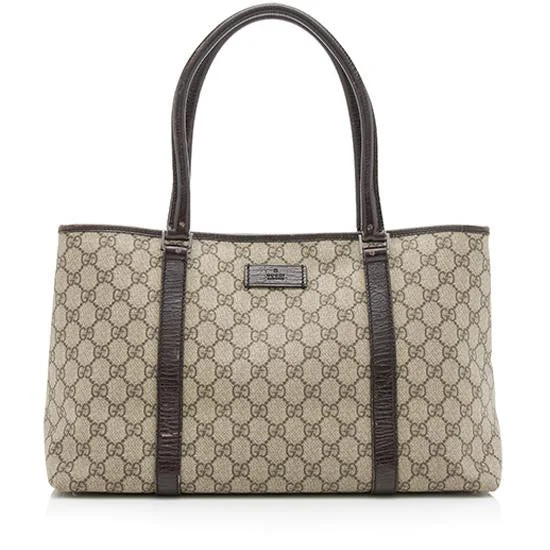 Women Gucci bags with a chain - link trim and a leather bodyGucci GG Supreme Joy E/W Tote