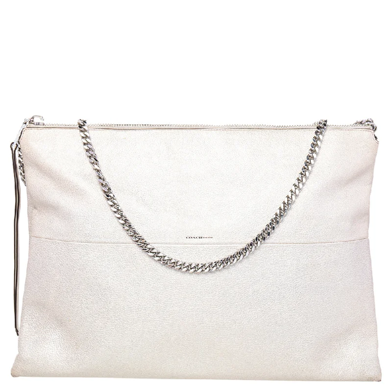 Ladies Coach Tabby bags with gold - toned hardware for a touch of luxuryMetallic Cream Leather High Rise Shoulder Bag