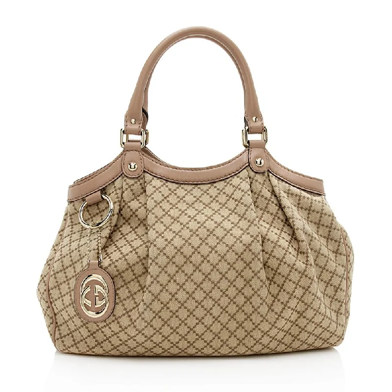 Gucci tote bags for women with a double - handle designGucci Diamante Canvas Sukey Medium Tote (SHF-12389)