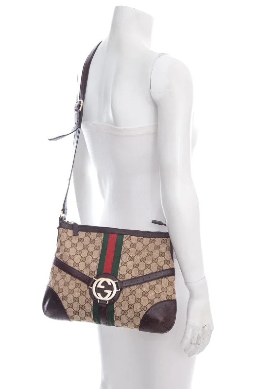 Gucci tote bags for women with a double - handle designGucci Reins Web Brown Shoulder Handbag