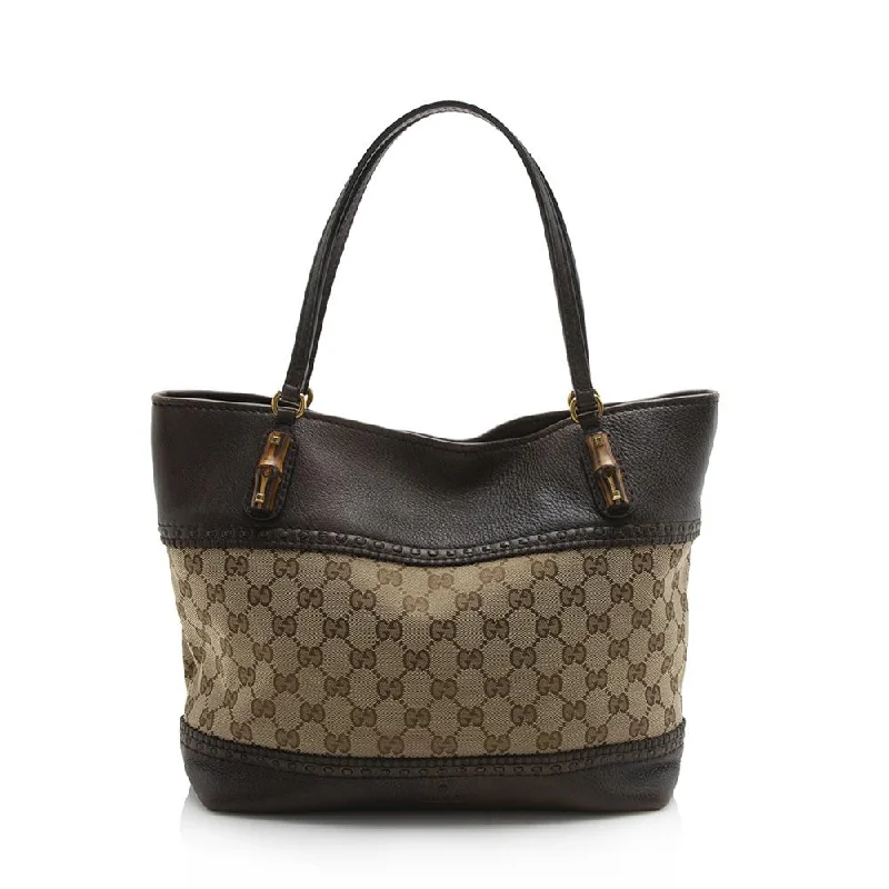 Women Gucci Sylvie bags with a crystal - embellished web stripeGucci GG Canvas Laidback Crafty Medium Tote (SHF-12077)