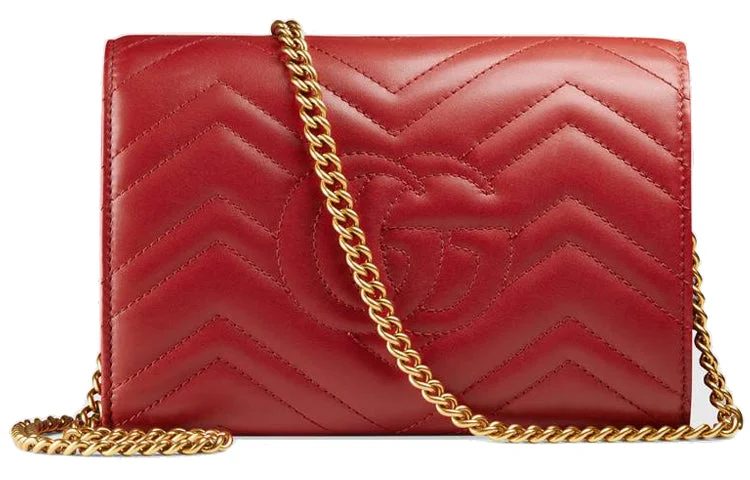 Women Gucci Sylvie bags with a crystal - embellished web stripe(WMNS) GUCCI GG Marmont Series Mini Red Shoulder Bag 474575-DRW1T-6433