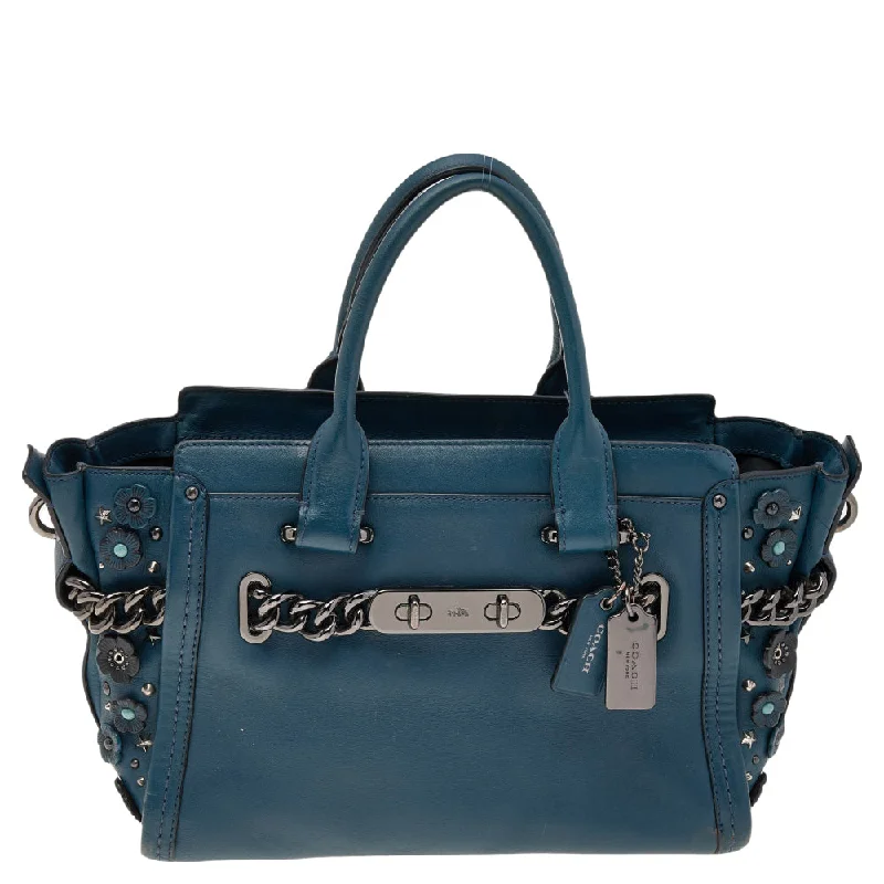 Coach crossbody bags with a keychain holder for practicalityBlue Patch Embellished Leather Swagger 27 Carryall Satchel