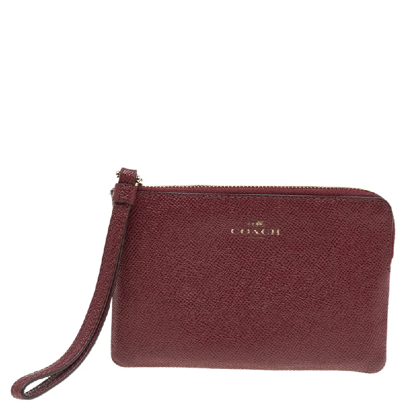 Coach bags with a front - zip pocket for small items like keys and cardsBurgundy Leather Card Case Wristlet