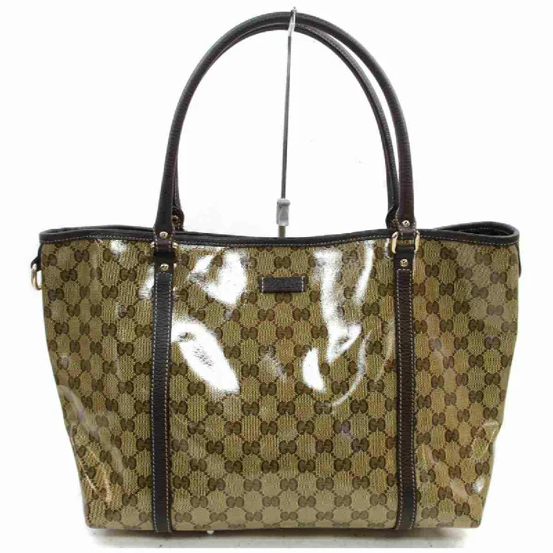 Gucci tote bags for women with a printed Gucci logoGucci Tote Bag Light Brown PVC (SHC7-11114)