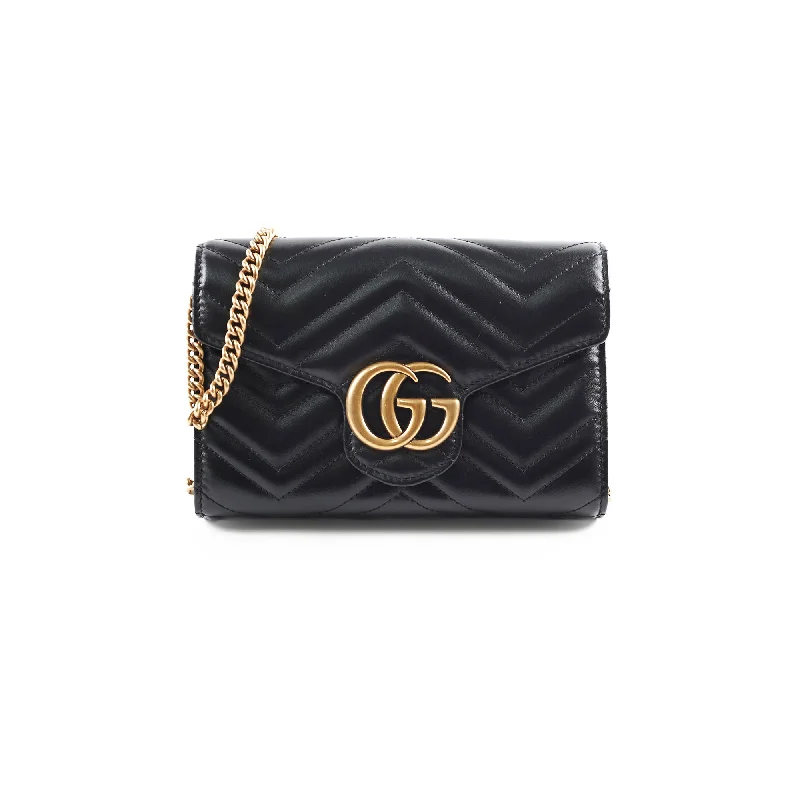 Ladies Gucci shoulder bags with a tassel decorationGucci Marmont Wallet On Chain WOC Black