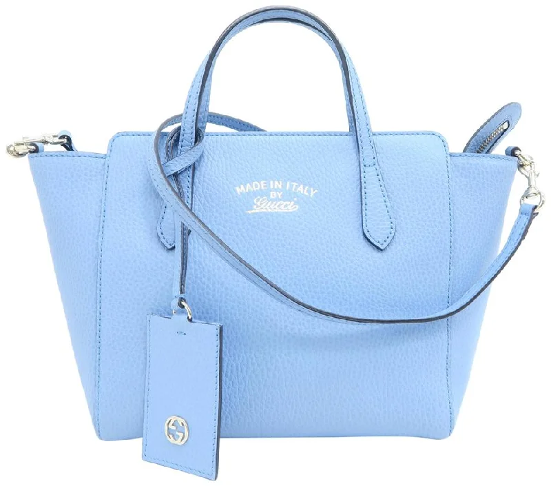 Gucci tote bags for women with a double - handle designGucci Swing Mini Blue Calfskin Tote