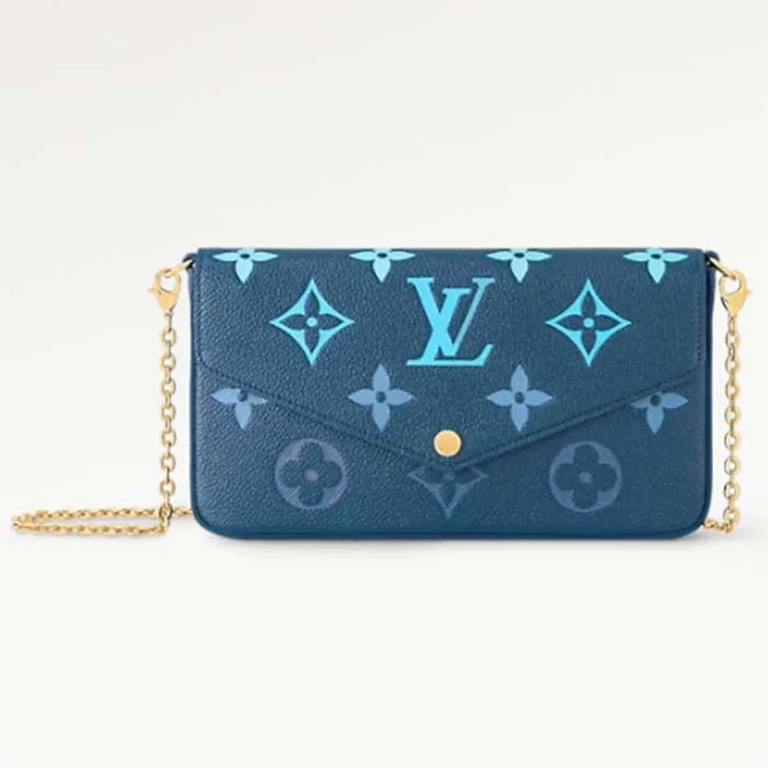 Ladies Louis Vuitton Capucines bags with a detachable shoulder strapLouis Vuitton LV Women Félicie Pochette Gradient Blue Monogram Grained Cowhide Leather