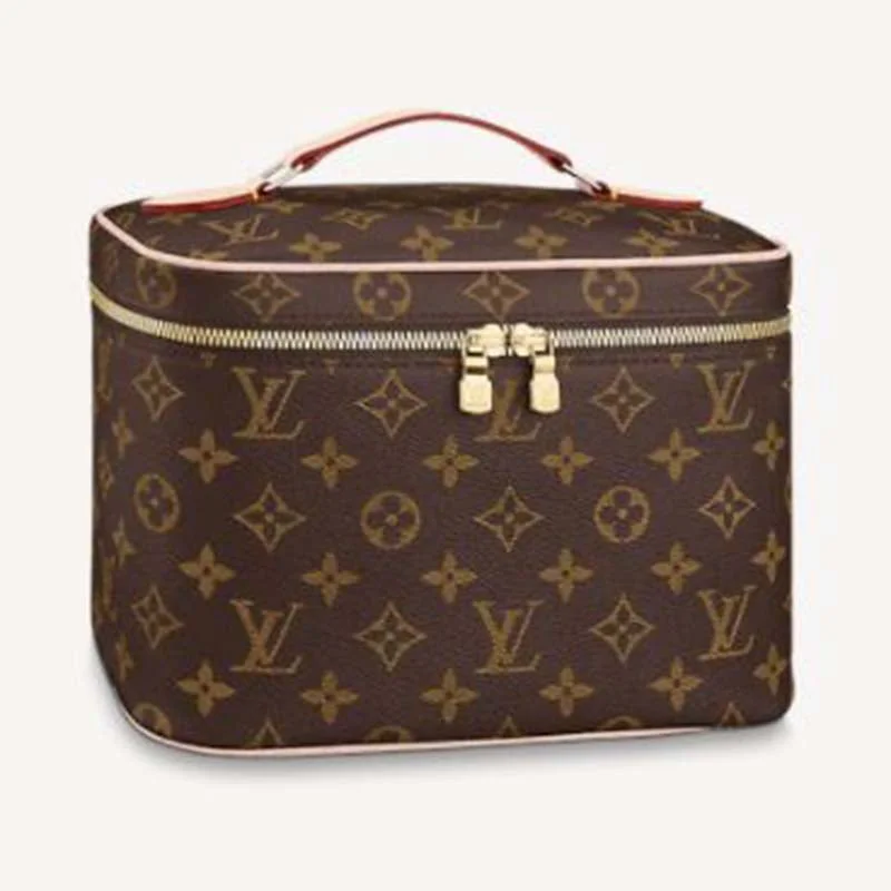 Louis Vuitton Petite Malle bags with a hard - shell structure for uniquenessLouis Vuitton Women Nice BB Vanity Case Brown Monogram Coated Canvas