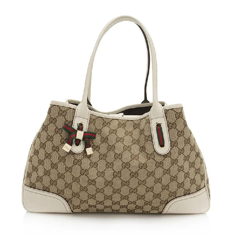 Women Gucci Sylvie bags featuring the signature web stripeGucci GG Canvas Princy Medium Tote (SHF-12164)