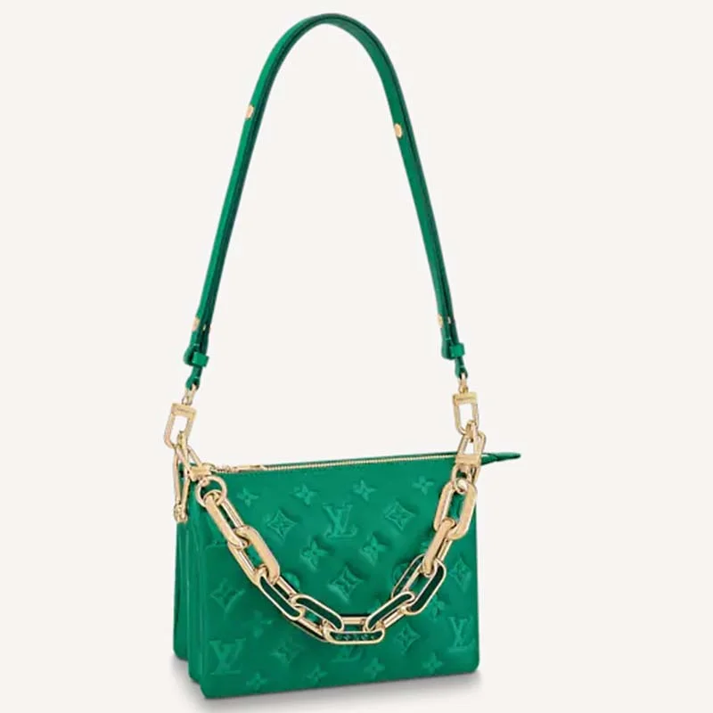 Louis Vuitton Alma bags with a detachable shoulder strap for versatilityLouis Vuitton LV Women Coussin BB Handbag Emerald Monogram Embossed Puffy Lambskin