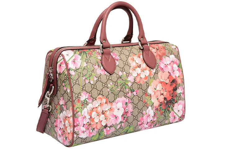 Gucci tote bags for women with a double - handle design(WMNS) GUCCI GG Blooms Logo Printing Canvas Boston Ebony / Pink Handbag 409527-KU2IN-8693