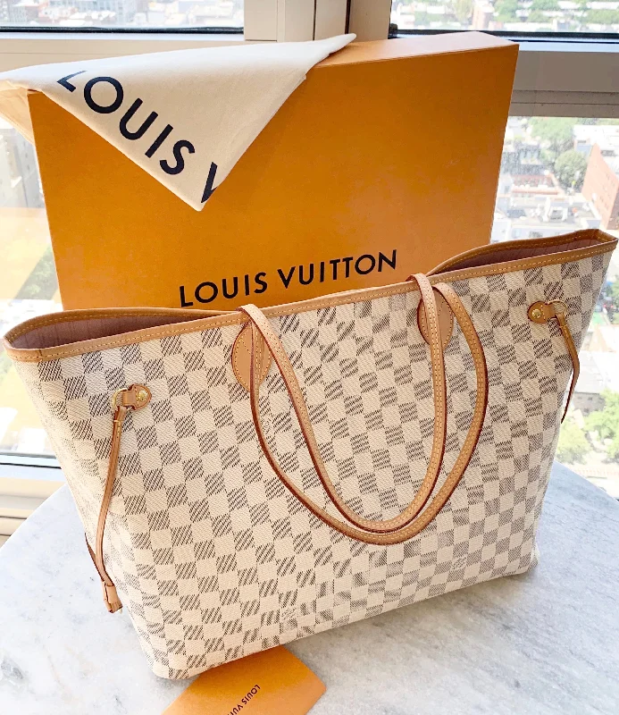 Louis Vuitton tote bags with a double - handle and shoulder - strap optionLouis Vuitton 2021 Neverfull GM Damier Azur Tote In Rose Ballerine