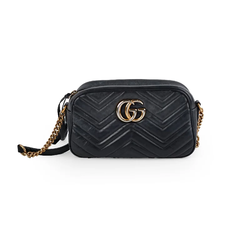 Women Gucci bags with a detachable mobile phone holderGucci Marmont Small Camera Bag Black