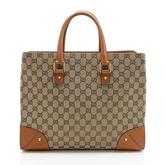 Gucci tote bags for women with a double - handle designGucci GG Canvas Nailhead Large Tote