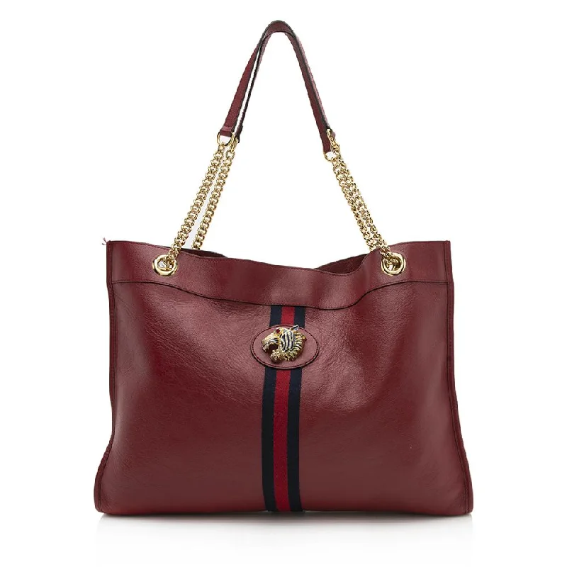 Ladies Gucci shoulder bags with a magnetic - closure flapGucci Glazed Leather Rajah Large Tote