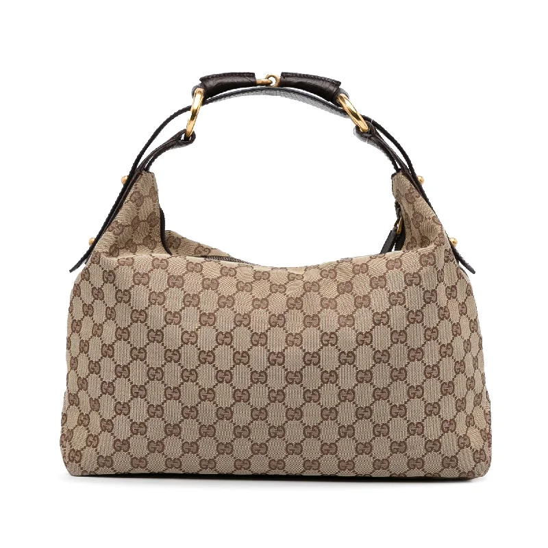 Gucci handbags for women with a back - zip pocketGucci Medium GG Canvas Horsebit Hobo (SHG-EgWdH2)