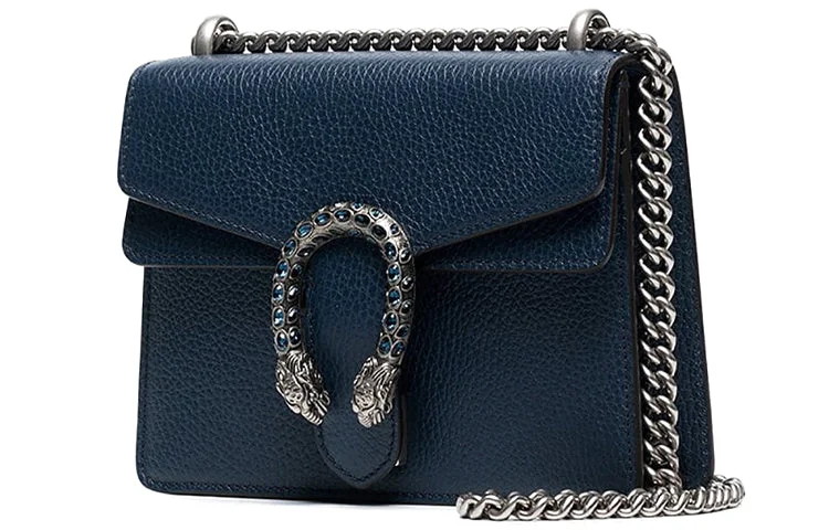 Women Gucci bags with a detachable mobile phone holder(WMNS) GUCCI Dionysus Chain Crossbody Bag Single Shoulder Bag Blue 421970-CAOGN-8205