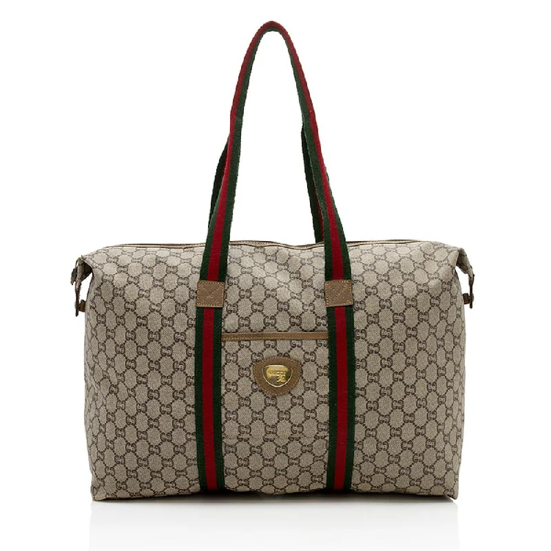 Gucci tote bags for women with a spacious interiorGucci Vintage GG Plus Web Travel Tote (SHF-12208)