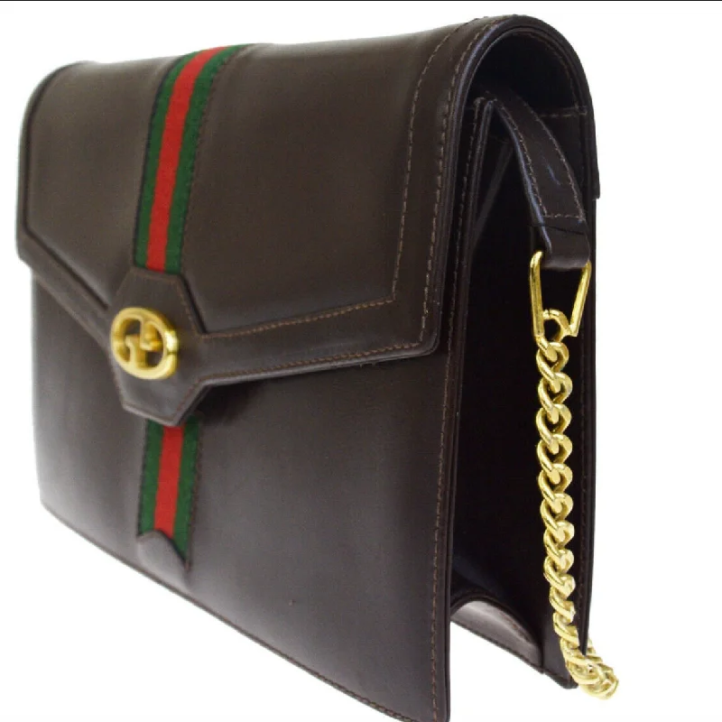 Ladies Gucci shoulder bags with a magnetic - closure flapGUCCI VINTAGE GG WEB LEATHER CHAIN BAG