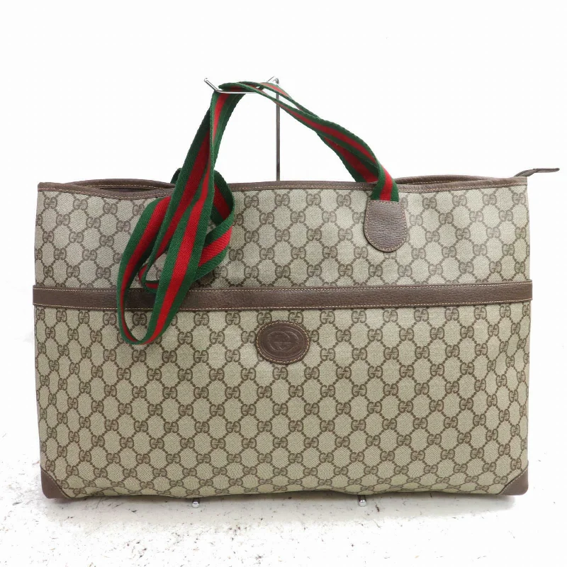 Women Gucci bags with a snap - button closure and a decorative charmGucci Tote Bag Beige PVC (SHC1-14532)