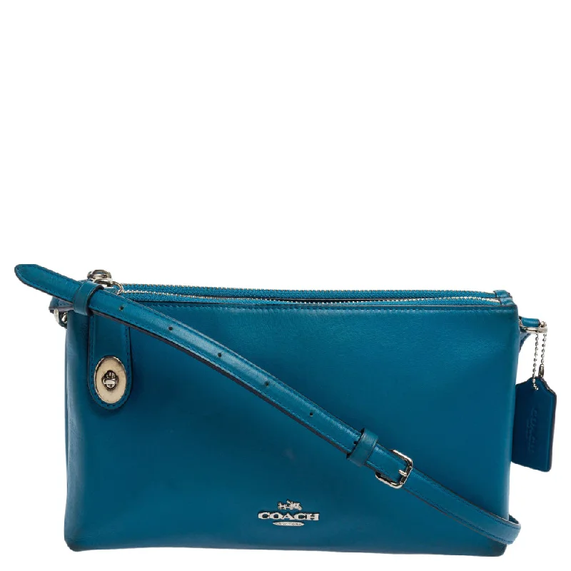 Coach backpacks with a hidden back pocket for securityTeal Blue Leather Crosby Double Zip Crossbody Bag