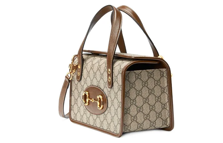 Women Gucci bags with a chain - link trim and a leather body(WMNS) GUCCI Canvas Horsebit 1955 Old Flower Logo Single-Shoulder Bag Mini Brown 645453-92TCG-8563