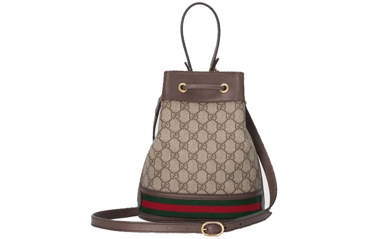 Women Gucci Sylvie bags with a monogram - embossed leather(WMNS) GUCCI Ophidia Logo Stripe Webbing Canvas Drawstring handbag Small / Brown Classic 550621-96I3B-8745