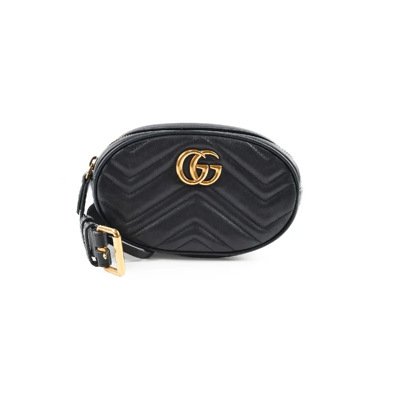 Women Gucci bags with interlocking G hardware for a classic lookGucci GG Marmont Belt Bag Black