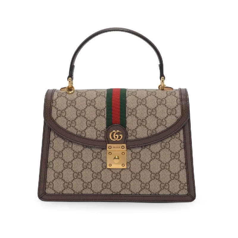 Gucci handbags for women with a metal - framed claspGucci Beige GG Supreme Ophidia Small Top Handle Bag