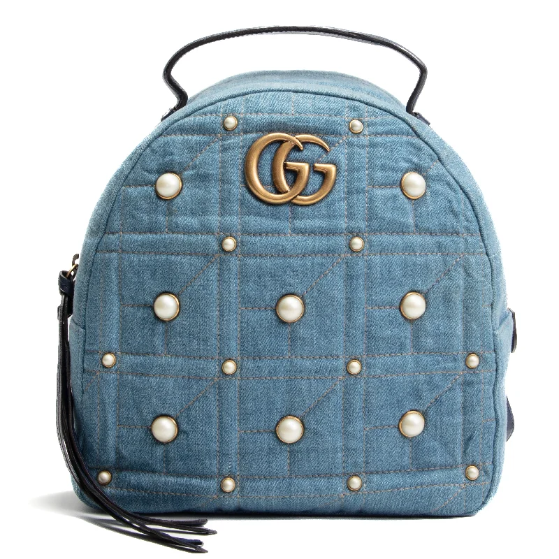 Medium - sized Women Gucci handbags for everyday useGUCCI Denim Pearly GG Marmont Backpack