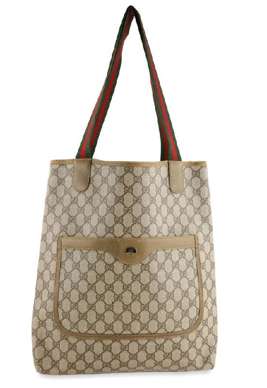 Women Gucci bags with a magnetic snap closure for easy accessGucci Shopping Monogram Brown Gg Supreme Canvas Tote