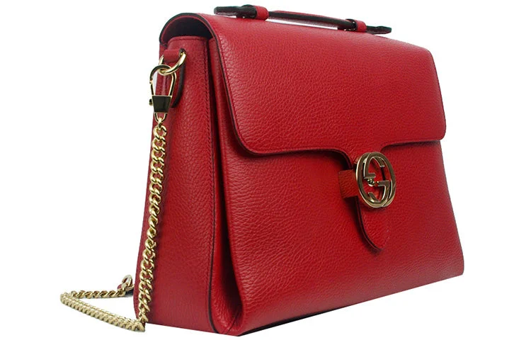 Women Gucci bags with a magnetic snap closure for easy access(WMNS) GUCCI Double G Buckle Leather Messenger Bag Chain Large Red Handbag 510306-CAO0G-6420