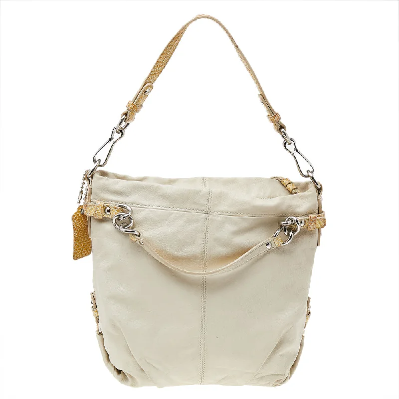 Ladies Coach Rogue bags with a star - shaped charm for a playful touchBeige Leather Shoulder Bag